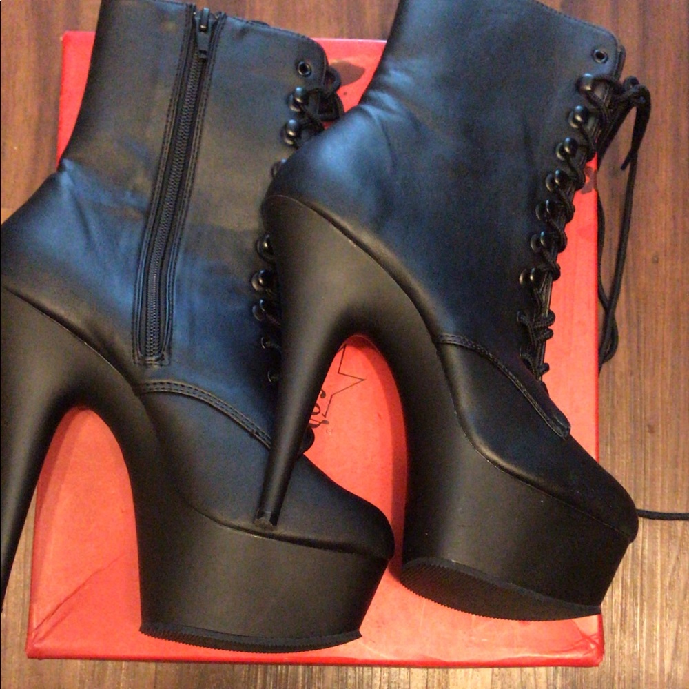 Pleaser Heels Matte Black Faux Leather